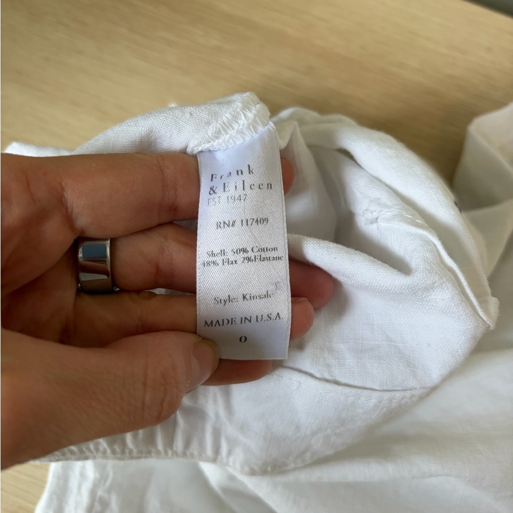 Frank & Eileen Kinsale Cotton Linen Pant White Size 0 Classic Minimalist Trouser - Picture 6 of 11